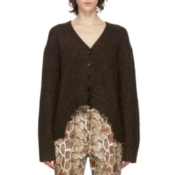 Proenza Schouler Marled Cut Out Cashmere Wool Blend V-Neck Cardigan Size Large - Picture 1 of 6